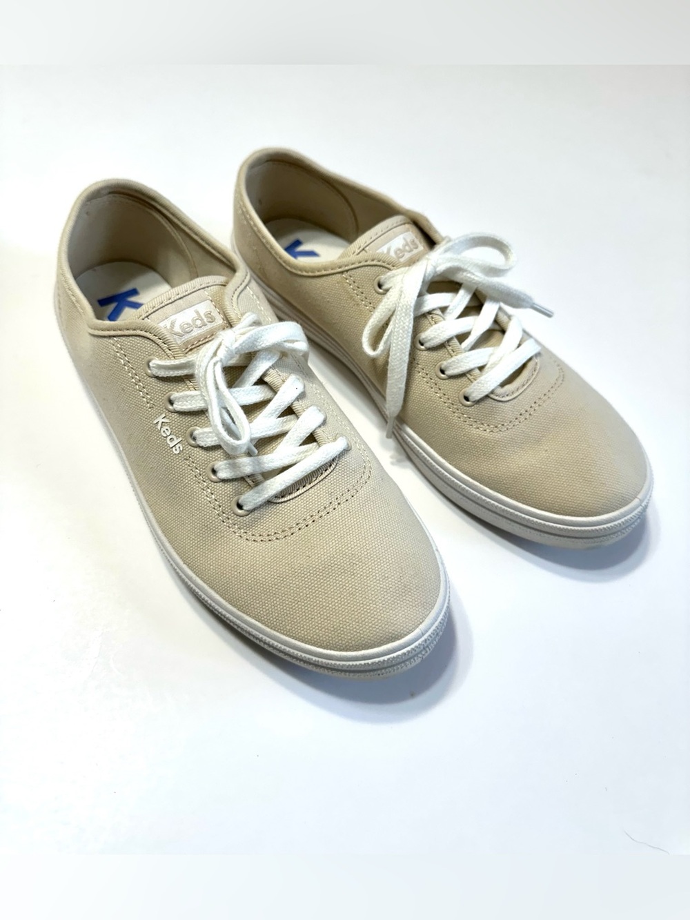Keds Women's Canvas Sneakers in Beige with White Laces